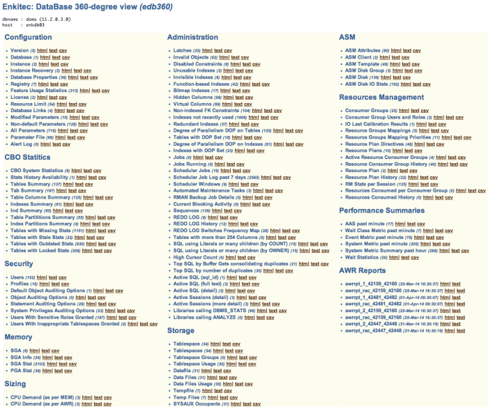EDB360 menu (part 1)