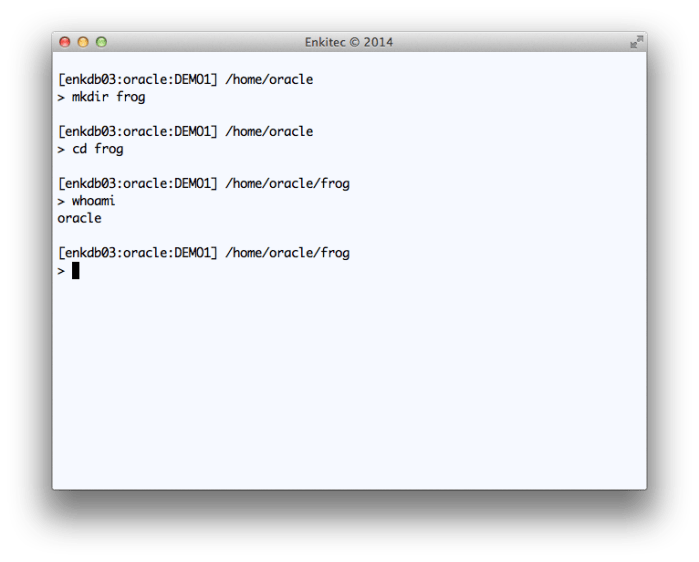 Creating "frog" OS directory connected to OS as "oracle"